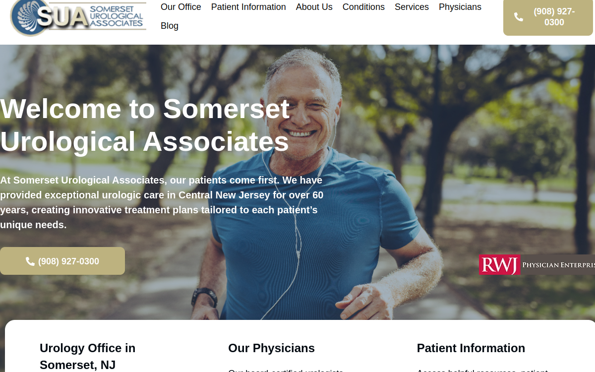 Website homepage of Somerset Urological Associates
