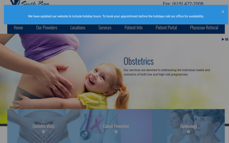 Website homepage of South Bay OB-GYN Medical Group Inc