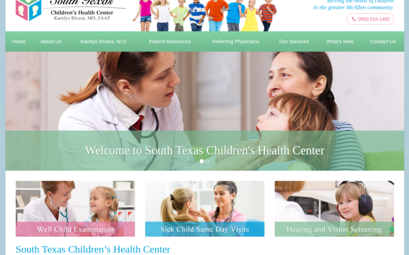Website homepage of South Texas Children's Health Center, PA