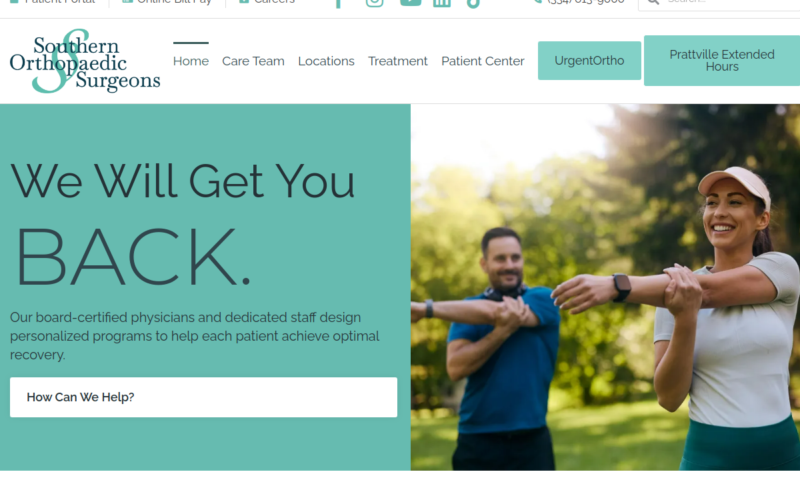 Website homepage of Southern Orthopaedic Surgeons, LLC