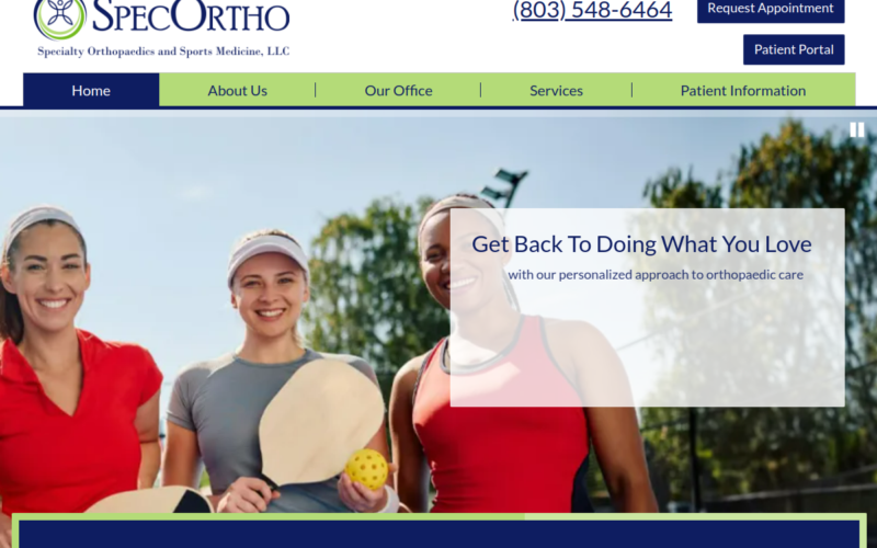 Website homepage of Specialty Orthopaedics & Sports Medicine, LLC