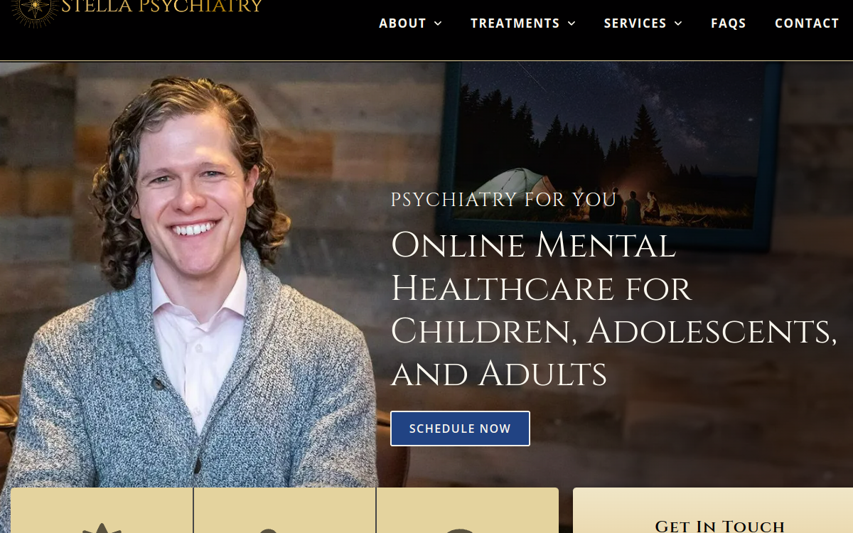 Website homepage of Stella Psychiatry
