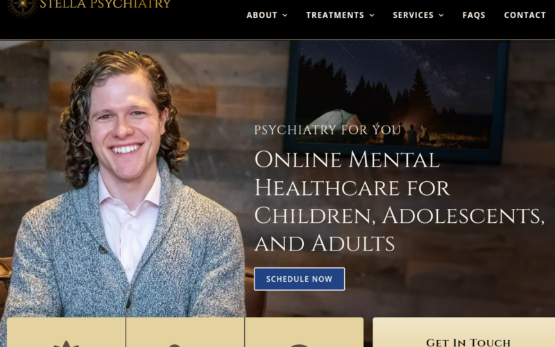 Website homepage of Stella Psychiatry