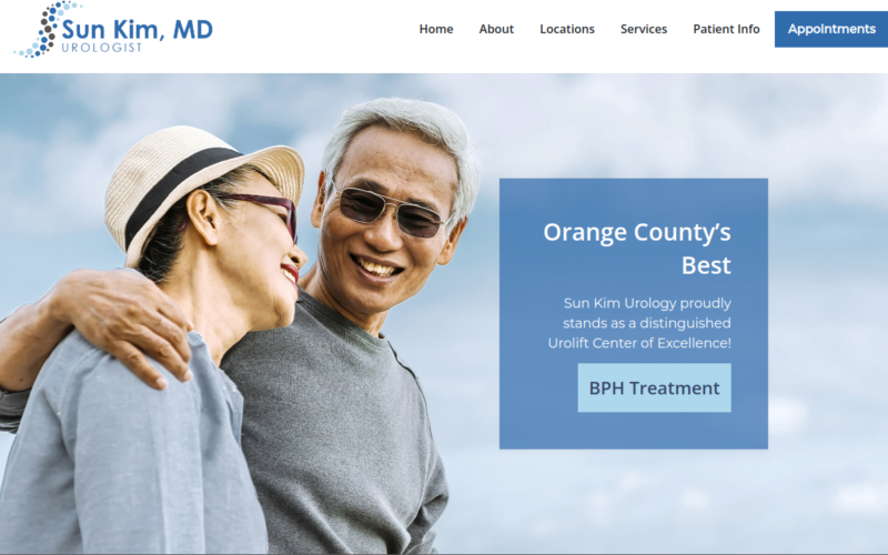 Website homepage of Sun Urology
