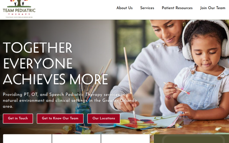 Website homepage of TEAM Pediatric Therapy - teampedstherapy.com