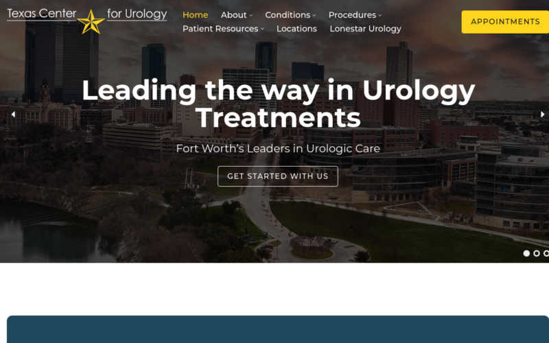 Website homepage of Texas Center for Urology