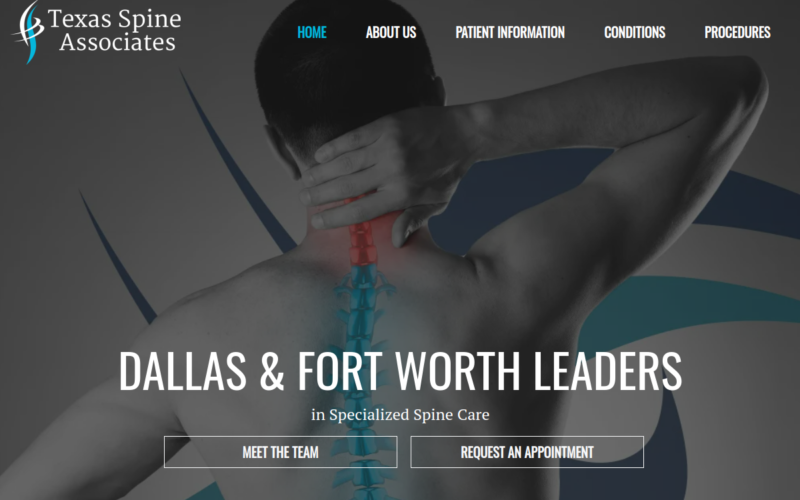 Website homepage of Texas Spine Associates