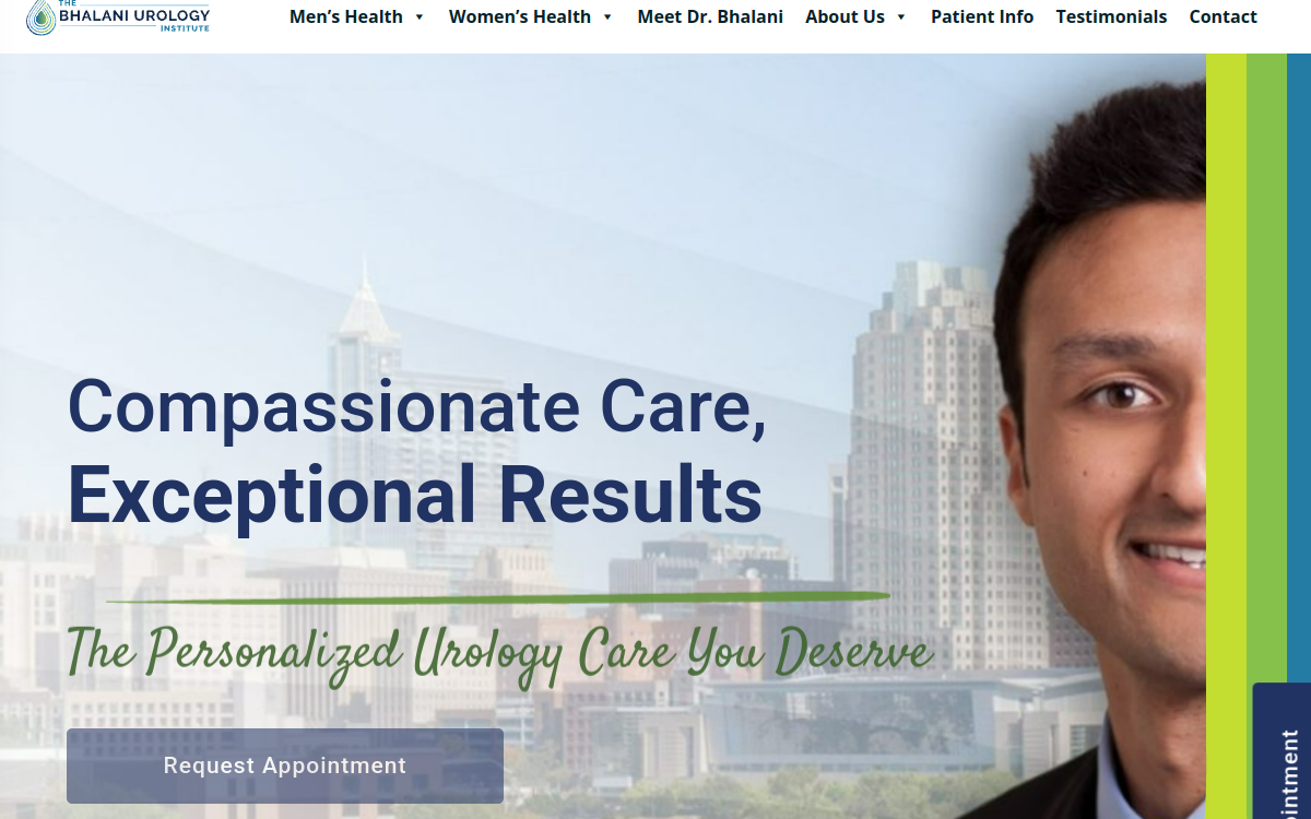 Website homepage of The Bhalani Urology Institute