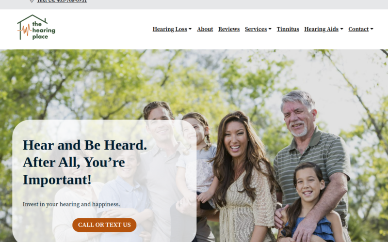 Website homepage of The Hearing Place
