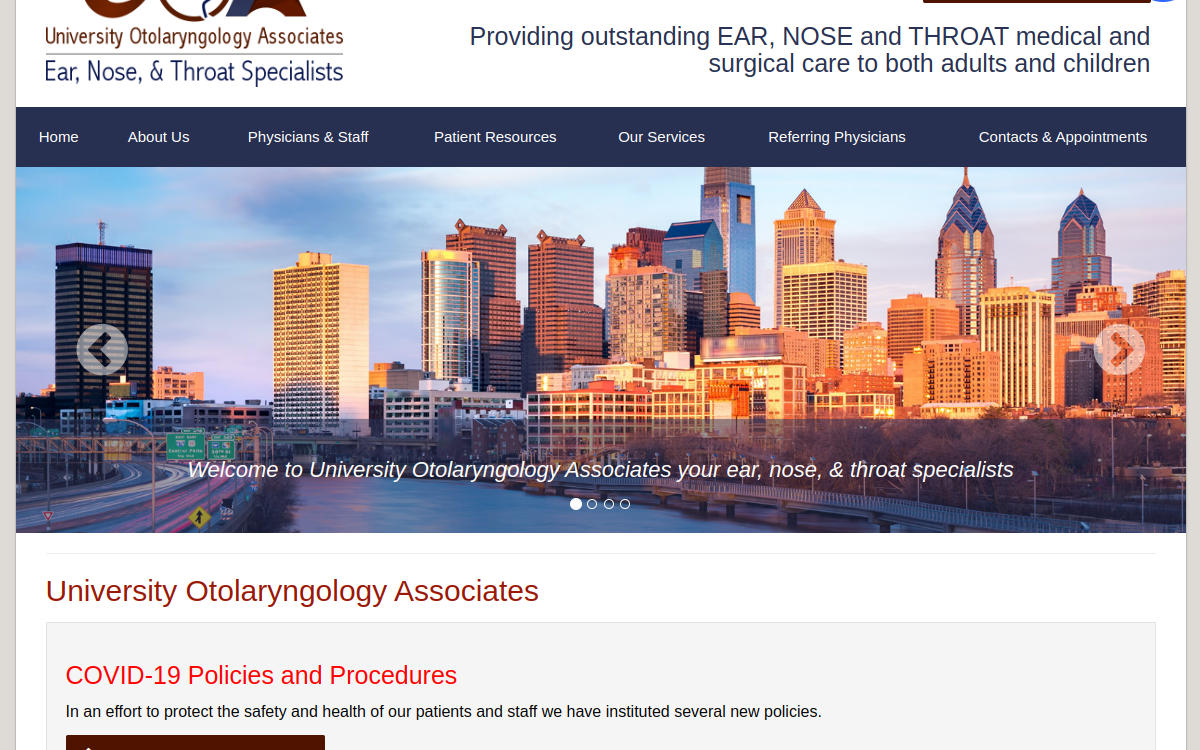 Website homepage of University Otolaryngology Associates