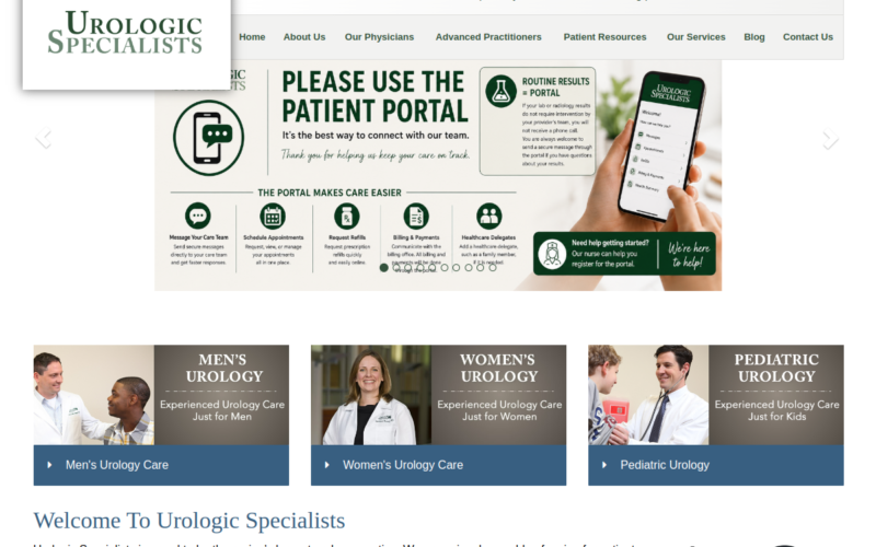 Website homepage of Urologic Specialists of Oklahoma