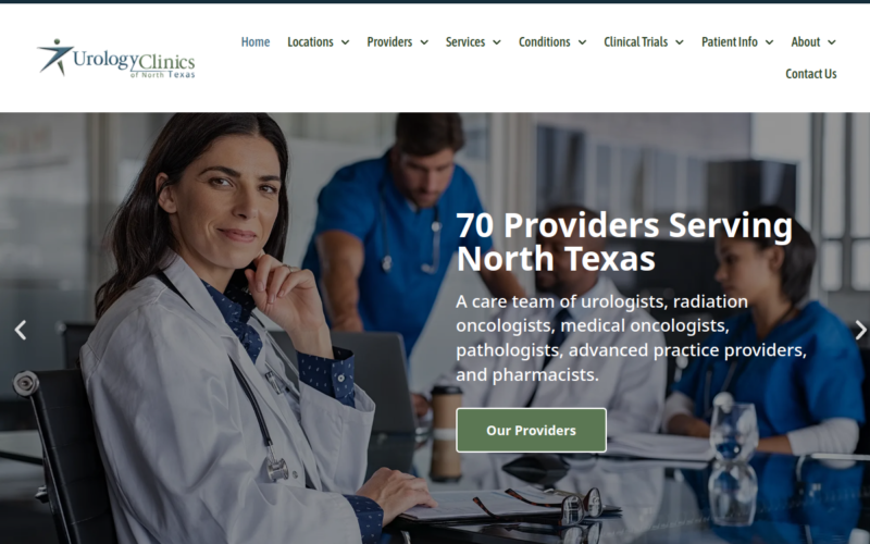 Website homepage of Urology Clinics of North Texas