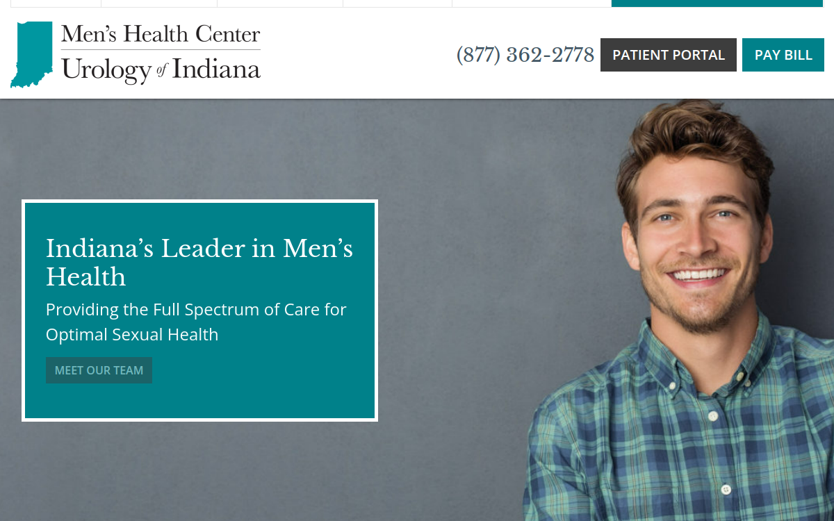 Website homepage of Urology of Indiana, LLC