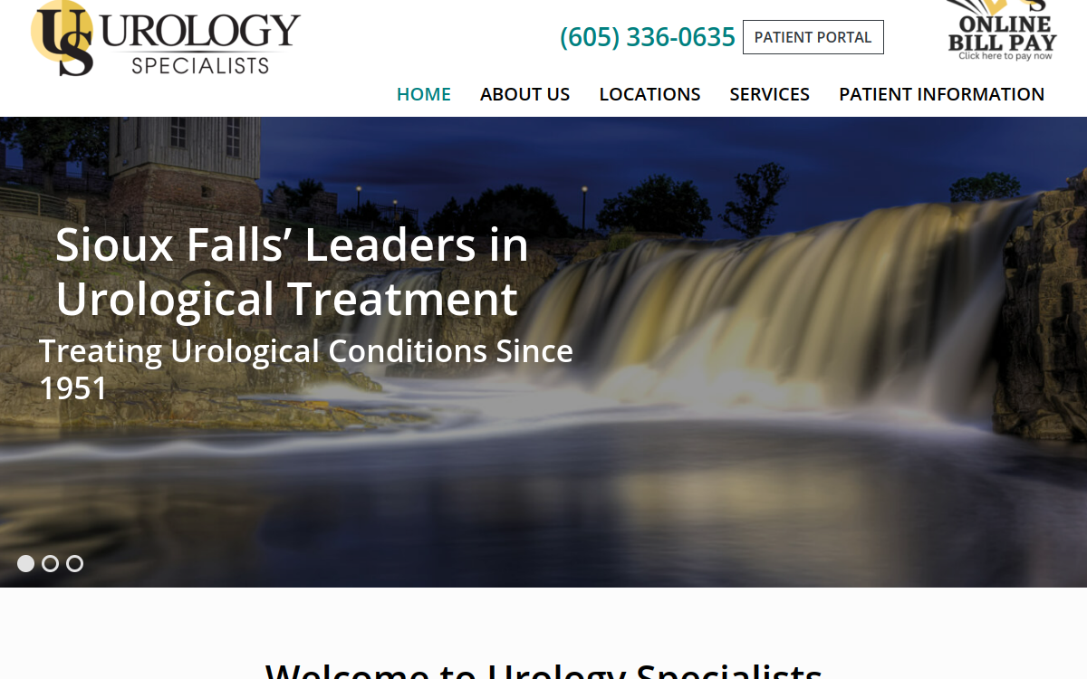 Website homepage of Urology Specialists