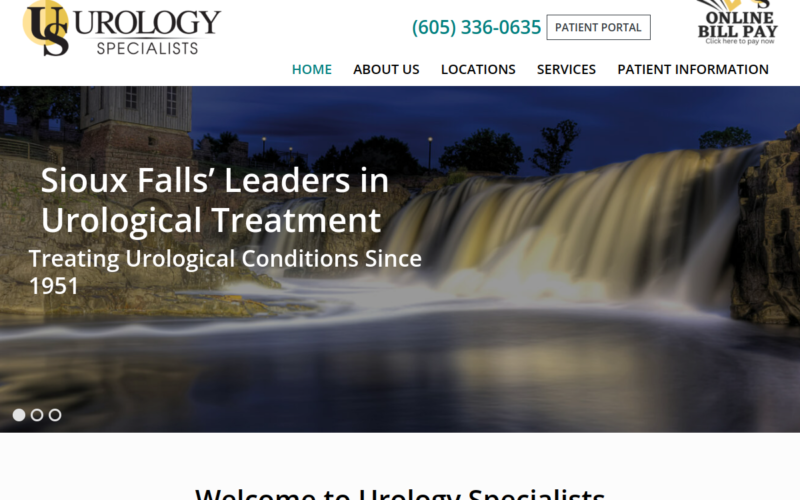 Website homepage of Urology Specialists