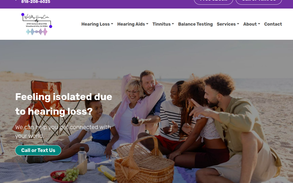 Website homepage of West Valley Hearing Ctr