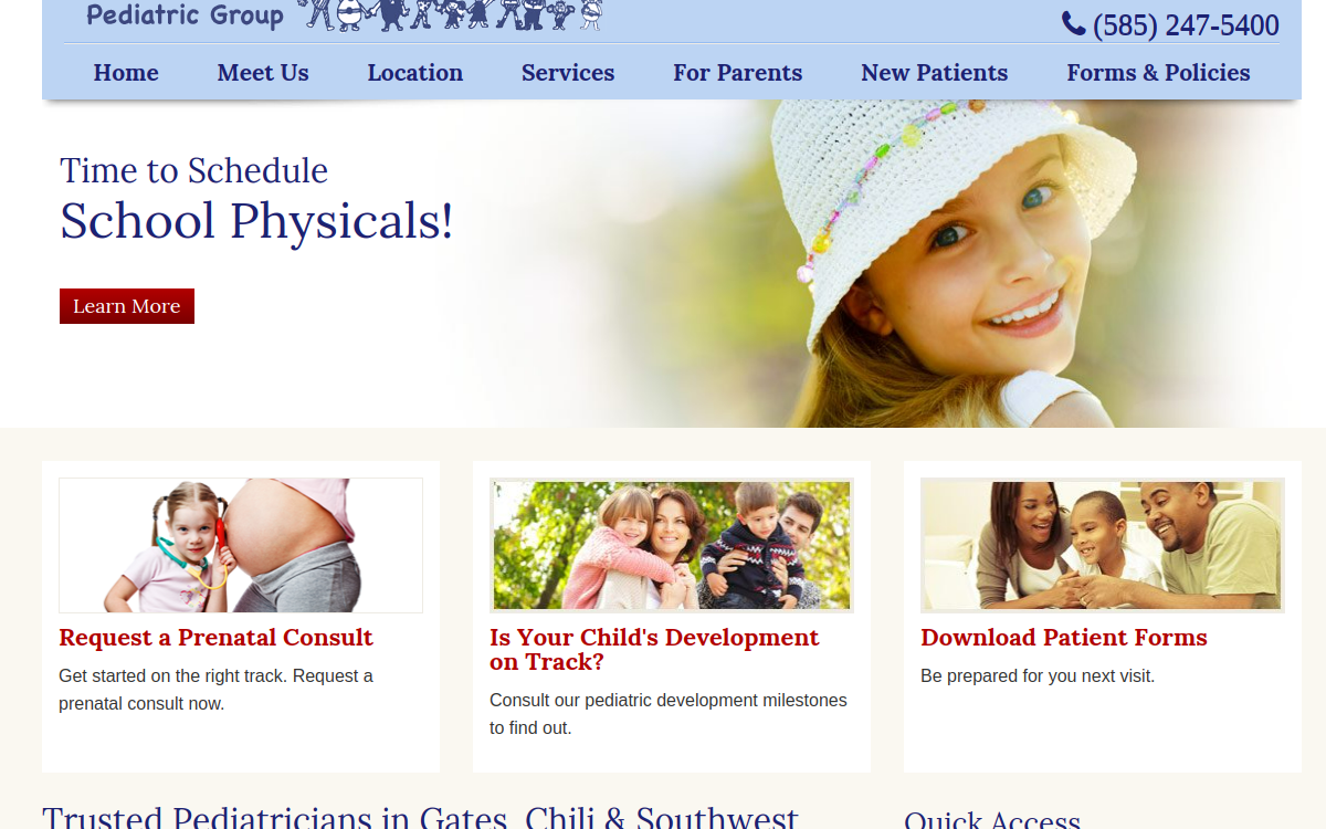 Website homepage of Westside Pediatrics