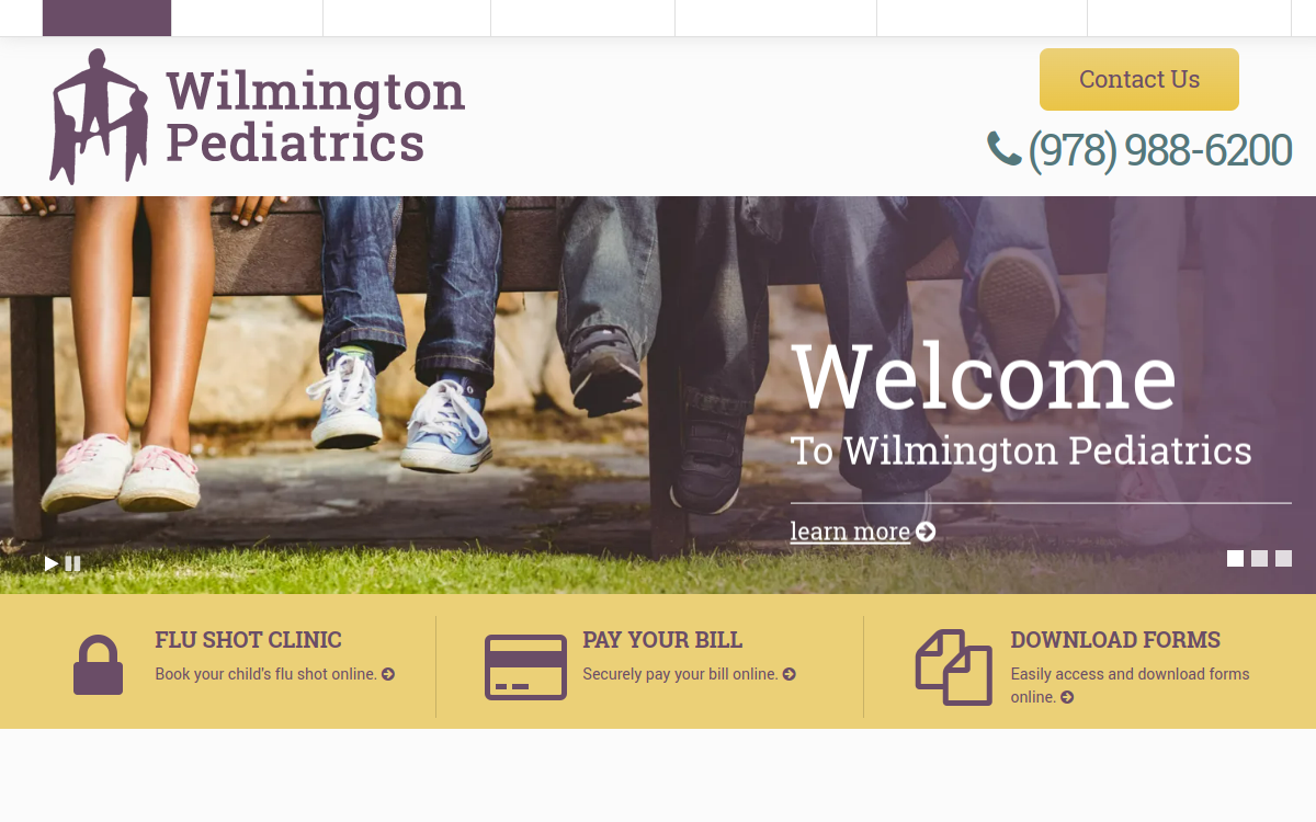 Website homepage of Wilmington Pediatrics
