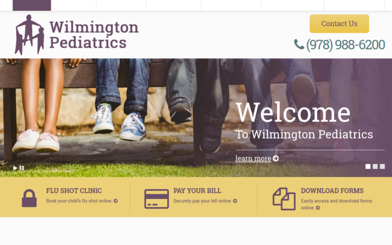 Website homepage of Wilmington Pediatrics
