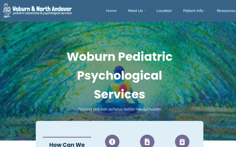 Website homepage of Woburn Pediatric Psychological Services