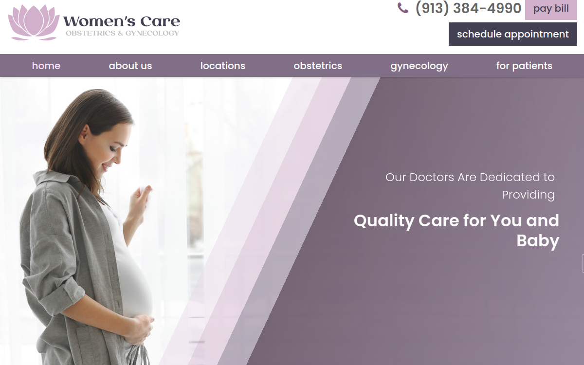Website homepage of Women's Care, P.A.